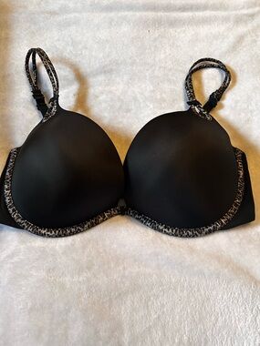 Victoria's Secret Smooth Black Bra with Leopard-Print Trim